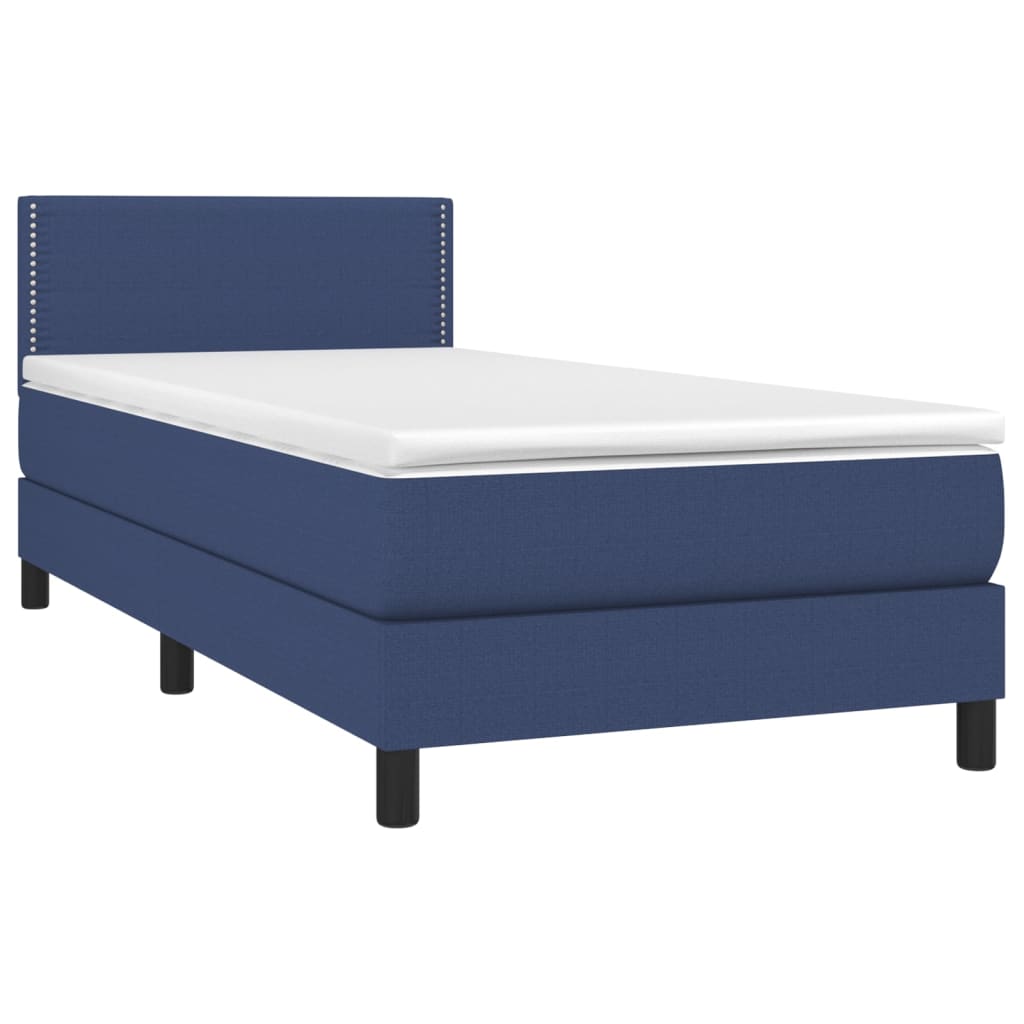 Cama box spring c/ colchão e LED 80x200 cm tecido azul