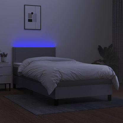 Cama box spring c/ colchão e LED 90x190 cm tecido cinza-claro