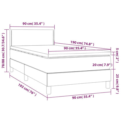 Cama box spring c/ colchão e LED 90x190 cm tecido cinza-claro