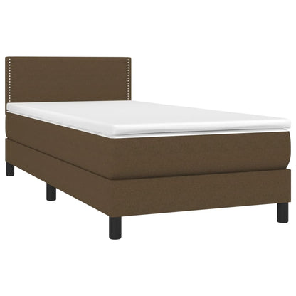 Cama box spring c/ colchão/LED 90x190 cm tecido castanho-escuro