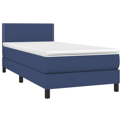 Cama box spring c/ colchão e LED 90x190 cm tecido azul