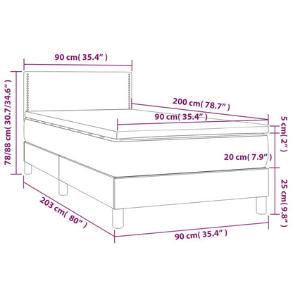 Cama box spring c/ colchão e LED 90x200 cm tecido preto