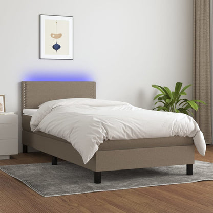 Cama box spring + colchão/LED 90x200cm tecido cinza-acastanhado