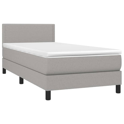 Cama box spring c/ colchão e LED 100x200 cm tecido cinza-claro