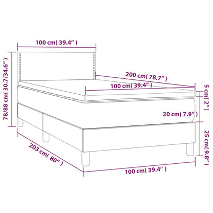 Cama box spring c/ colchão e LED 100x200 cm tecido cinza-claro