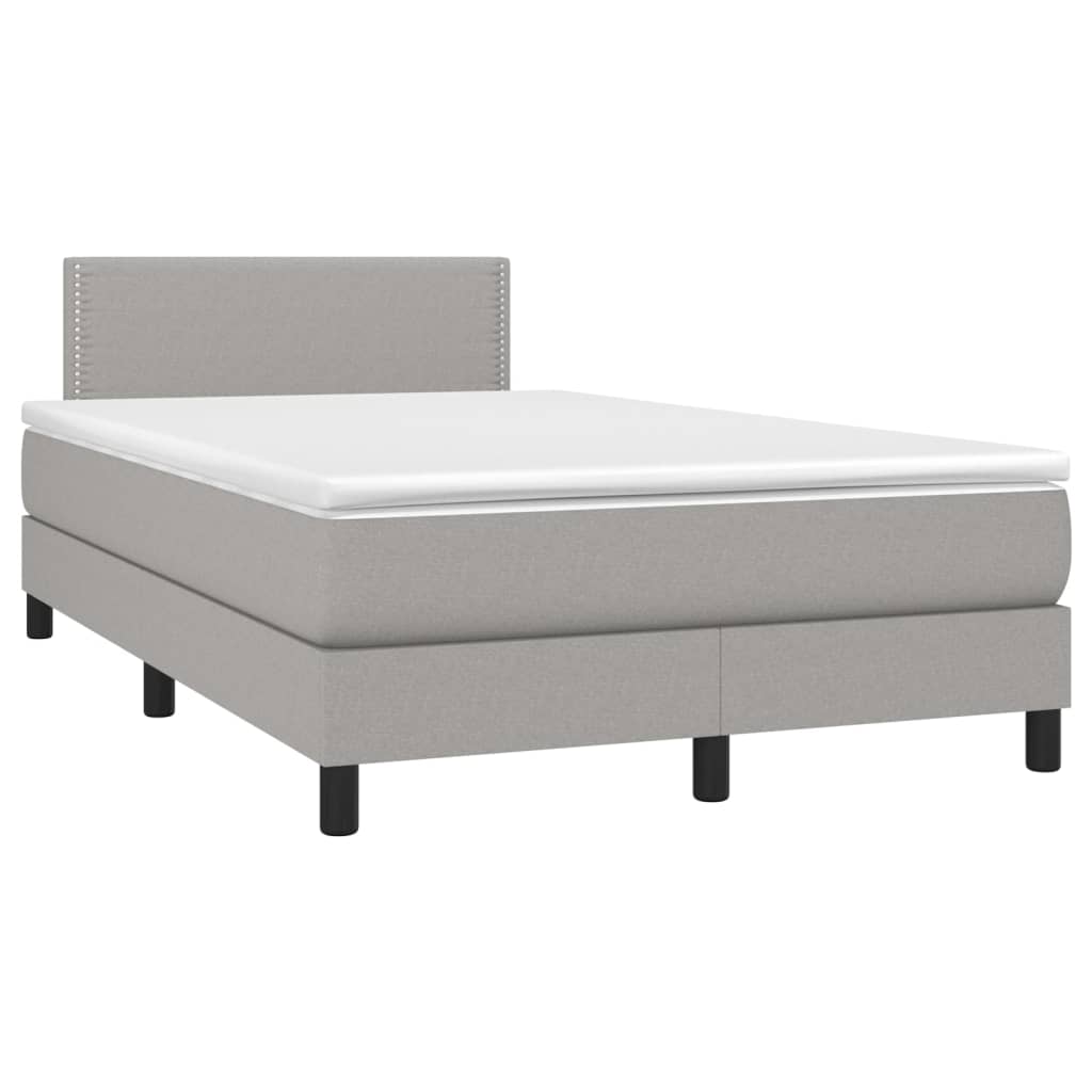 Cama box spring c/ colchão e LED 120x200 cm tecido cinza-claro