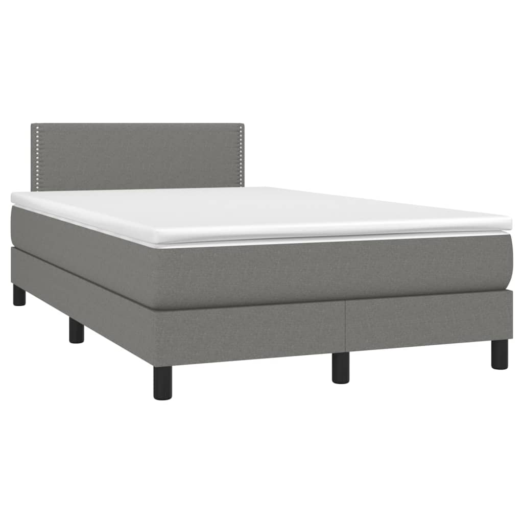 Cama box spring c/ colchão e LED 120x200 cm tecido cinza-escuro