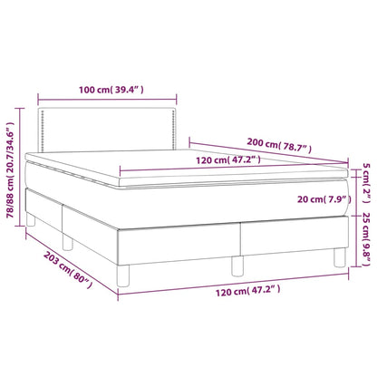 Cama box spring c/ colchão e LED 120x200 cm tecido cinza-escuro