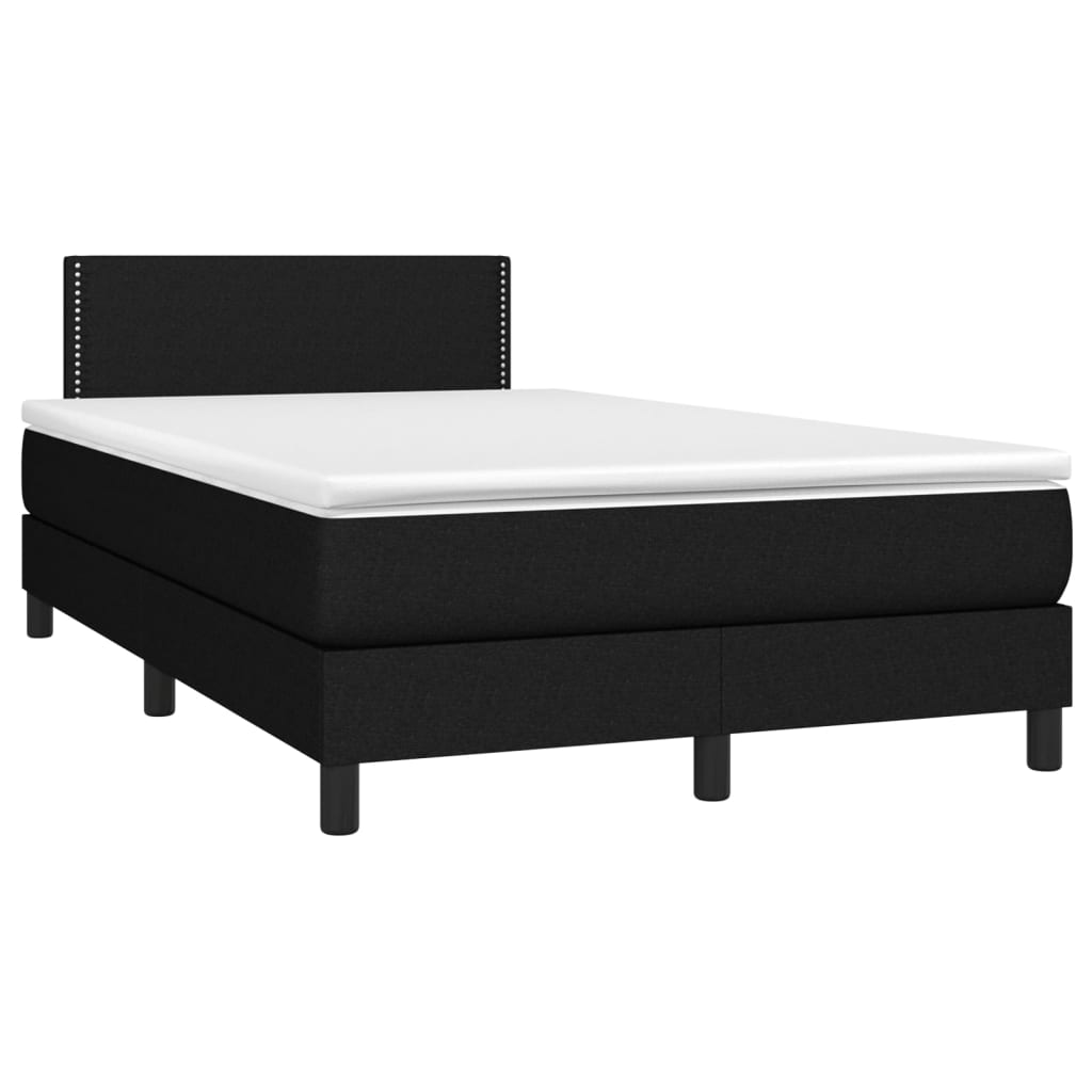 Cama box spring c/ colchão e LED 120x200 cm tecido preto