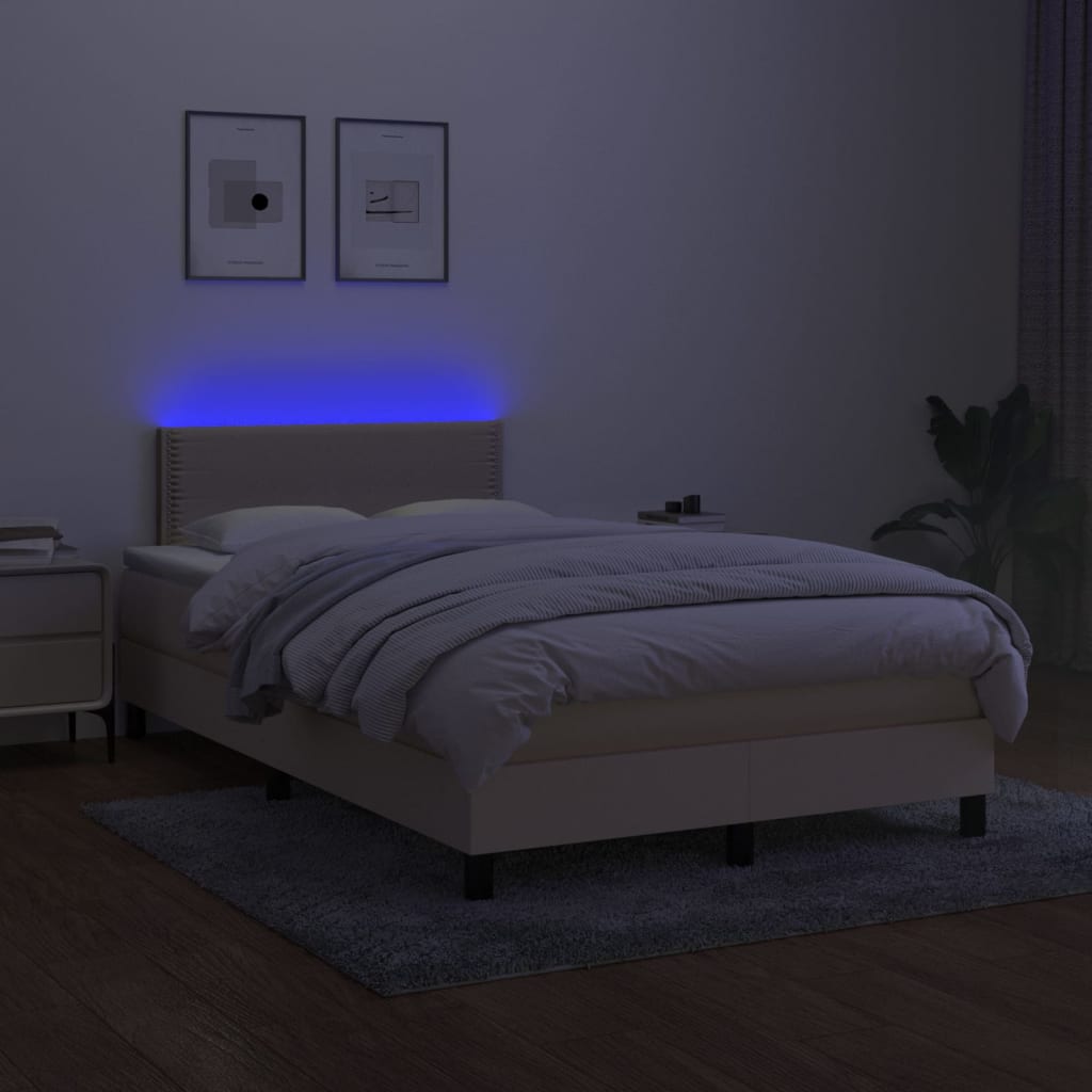 Cama box spring c/ colchão e LED 120x200 cm tecido cor creme