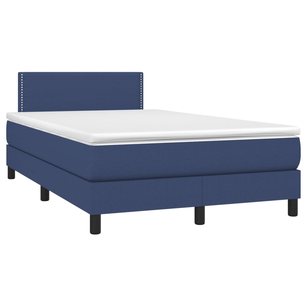 Cama box spring c/ colchão e LED 120x200 cm tecido azul