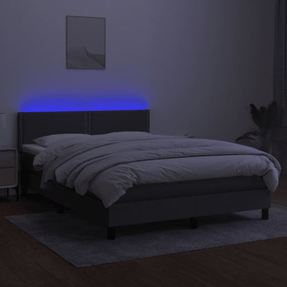 Cama box spring c/ colchão e LED 140x190 cm tecido cinza-escuro