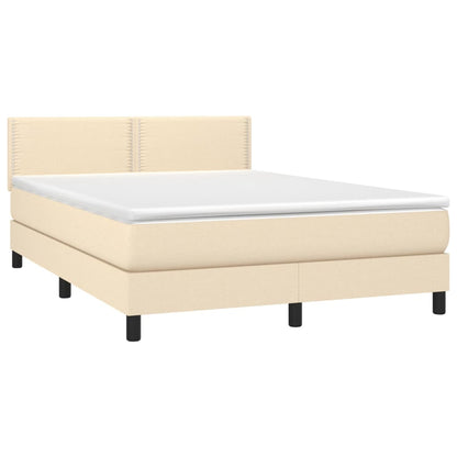 Cama box spring c/ colchão e LED 140x190 cm tecido cor creme