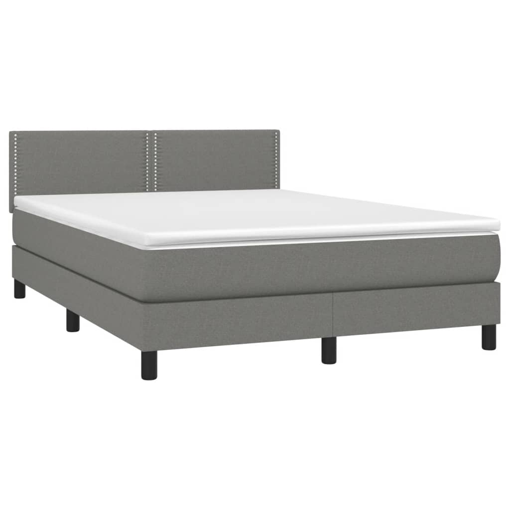 Cama box spring c/ colchão e LED 140x200 cm tecido cinza-escuro