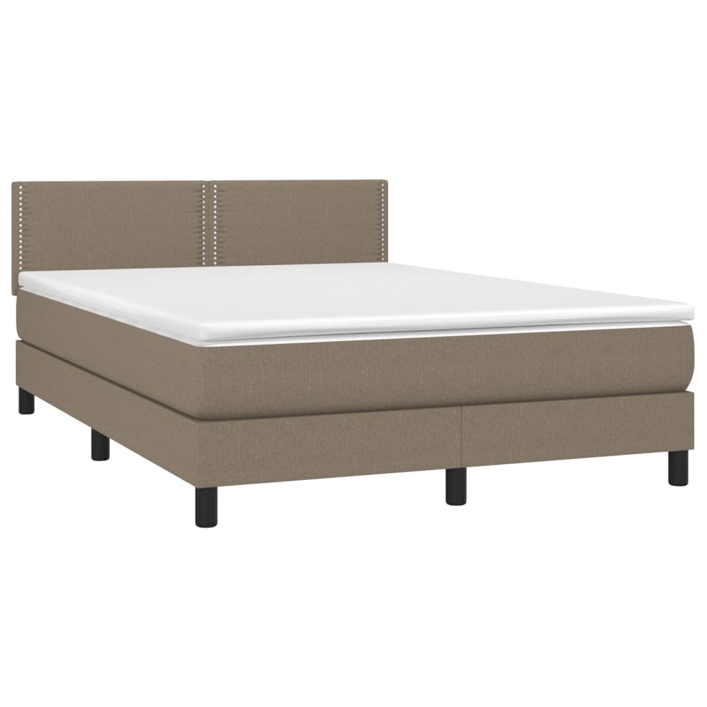 Cama box spring colchão/LED 140x200 cm tecido cinza-acastanhado