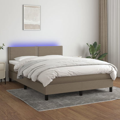 Cama box spring colchão/LED 140x200 cm tecido cinza-acastanhado