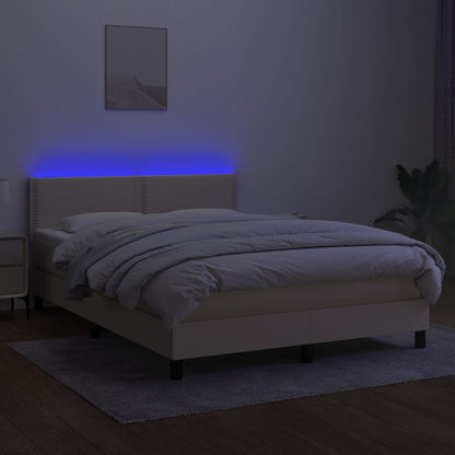 Cama box spring c/ colchão e LED 140x200 cm tecido cor creme