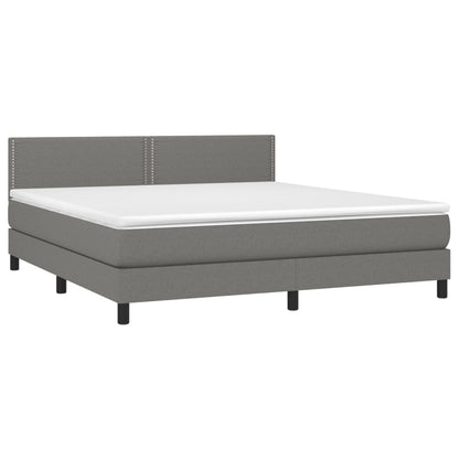 Cama box spring c/ colchão e LED 160x200 cm tecido cinza-escuro