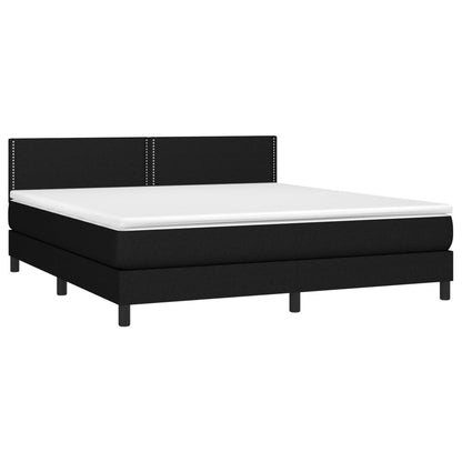 Cama box spring c/ colchão e LED 160x200 cm tecido preto