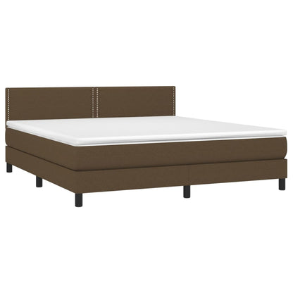 Cama box spring c/ colchão/LED 160x200cm tecido castanho-escuro