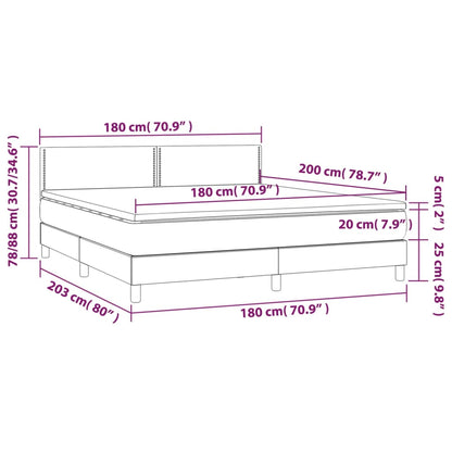 Cama box spring c/ colchão e LED 180x200 cm tecido cinza-escuro