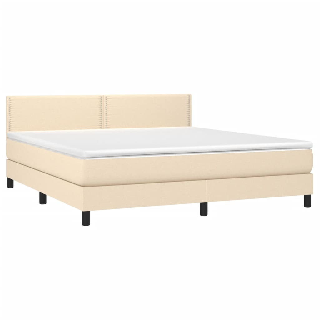 Cama box spring c/ colchão e LED 180x200 cm tecido cor creme