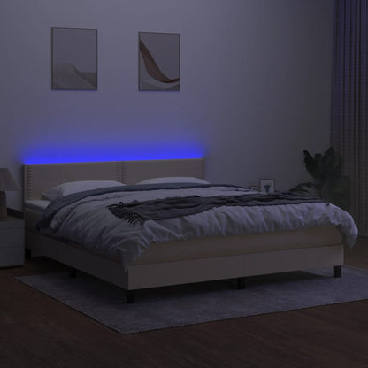 Cama box spring c/ colchão e LED 180x200 cm tecido cor creme