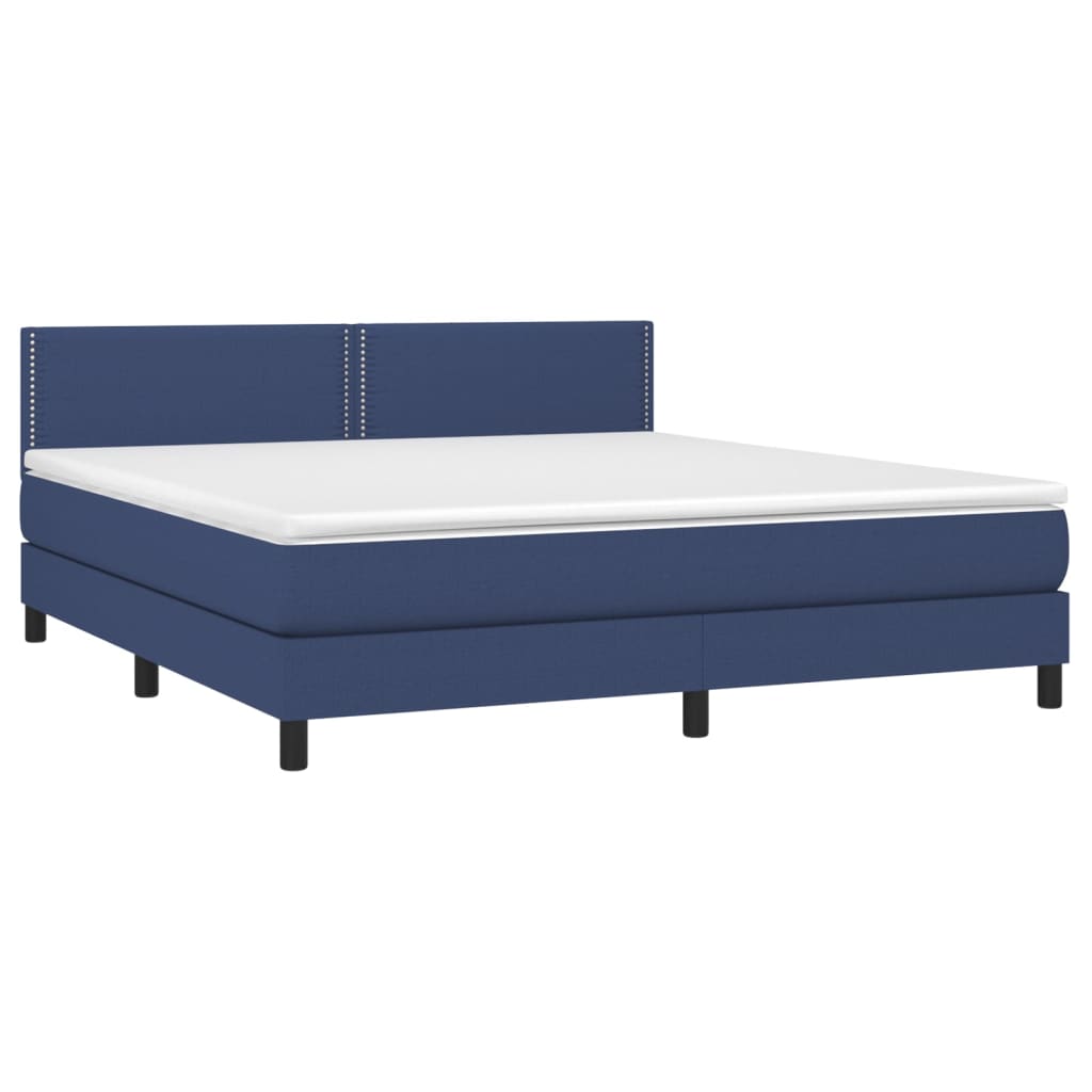 Cama box spring c/ colchão e LED 180x200 cm tecido azul