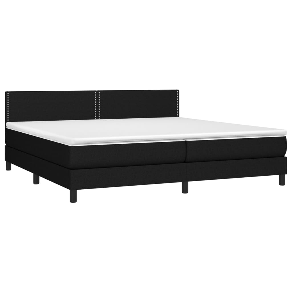 Cama box spring c/ colchão e LED 200x200 cm tecido preto