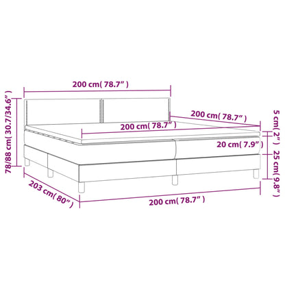 Cama box spring colchão/LED 200x200cm tecido cinza-acastanhado