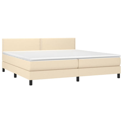 Cama box spring c/ colchão e LED 200x200 cm tecido cor creme