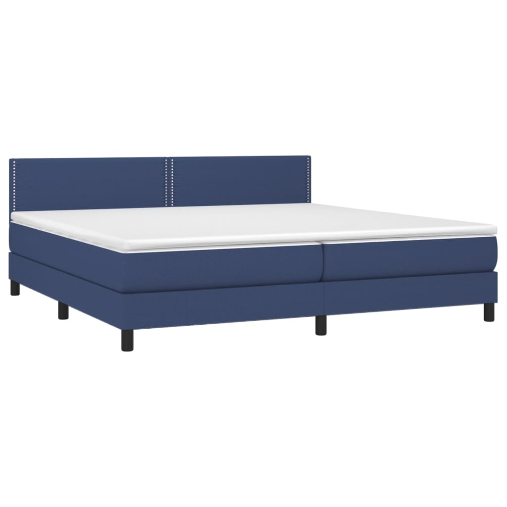 Cama box spring c/ colchão e LED 200x200 cm tecido azul