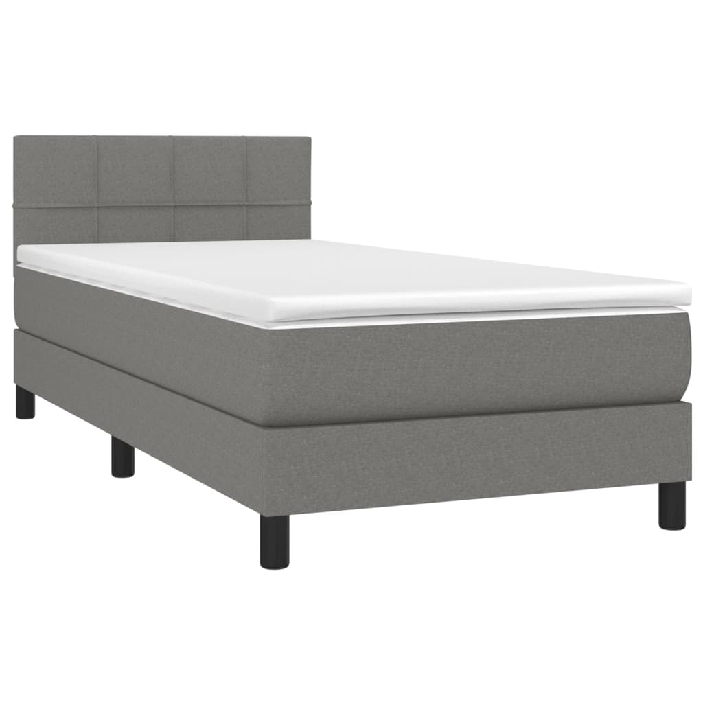 Cama box spring c/ colchão e LED 80x200 cm tecido cinza-escuro