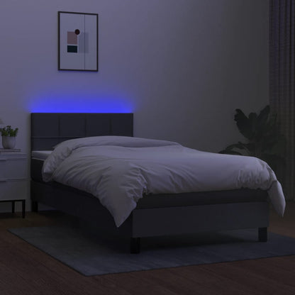 Cama box spring c/ colchão e LED 80x200 cm tecido cinza-escuro