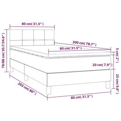 Cama box spring c/ colchão e LED 80x200 cm tecido cinza-escuro