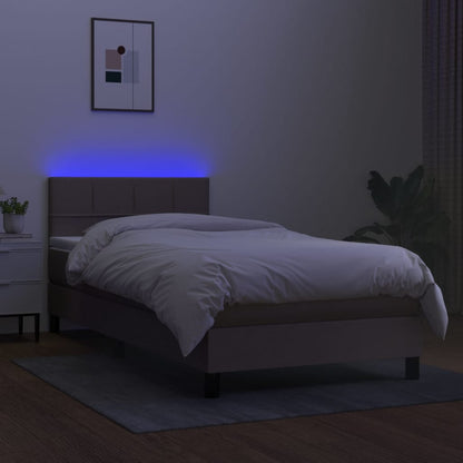 Cama box spring + colchão/LED 80x200cm tecido cinza-acastanhado