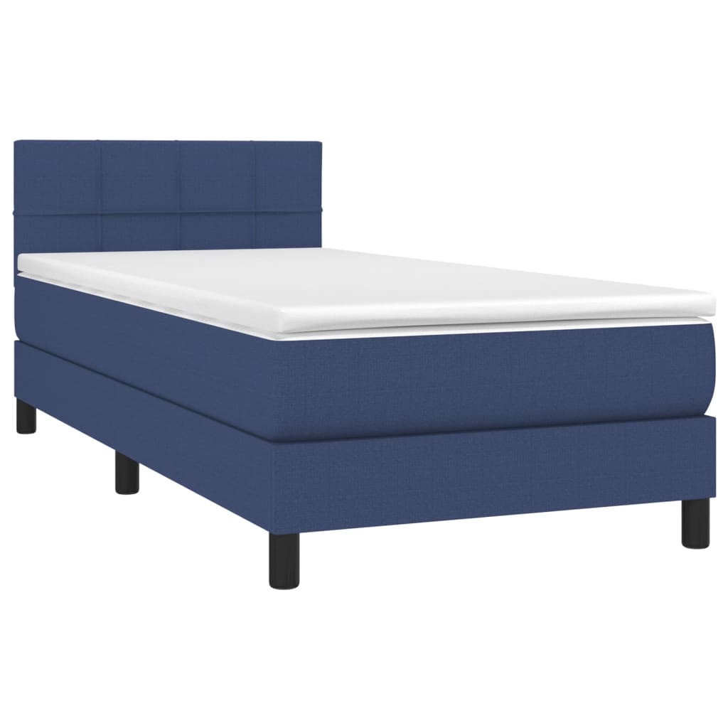 Cama box spring c/ colchão e LED 80x200 cm tecido azul