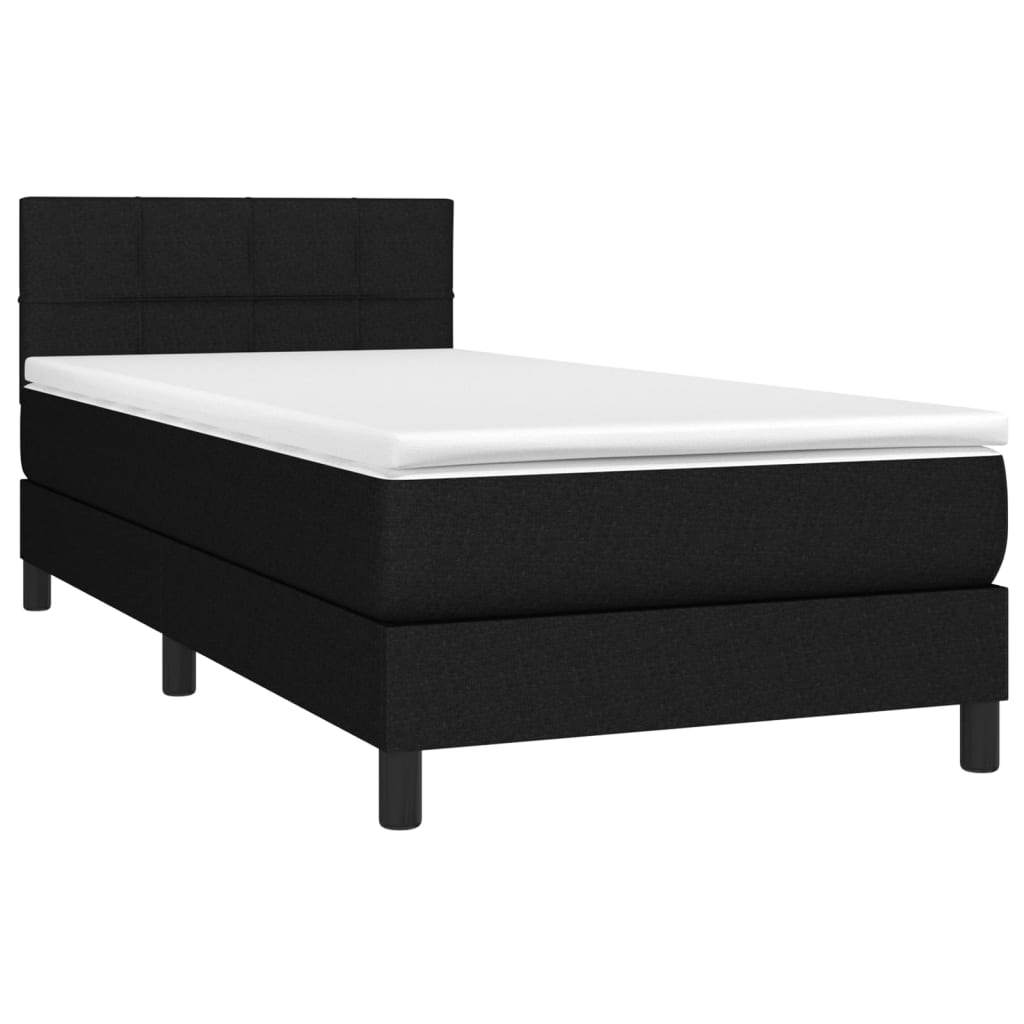 Cama box spring c/ colchão e LED 90x190 cm tecido preto