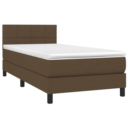 Cama box spring c/ colchão/LED 90x190 cm tecido castanho-escuro