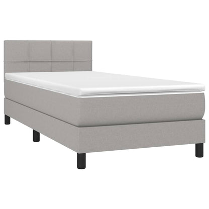 Cama box spring c/ colchão e LED 90x200 cm tecido cinza-claro