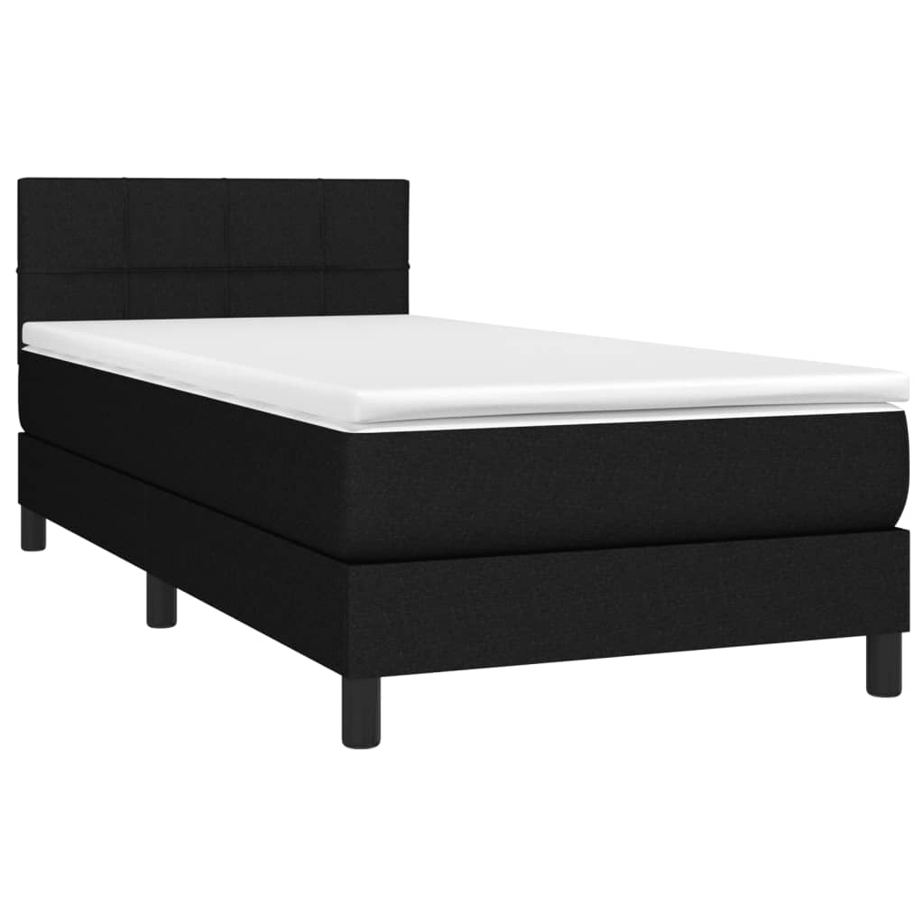 Cama box spring c/ colchão e LED 90x200 cm tecido preto