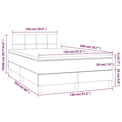 Cama box spring c/ colchão e LED 120x200 cm tecido cinza-claro