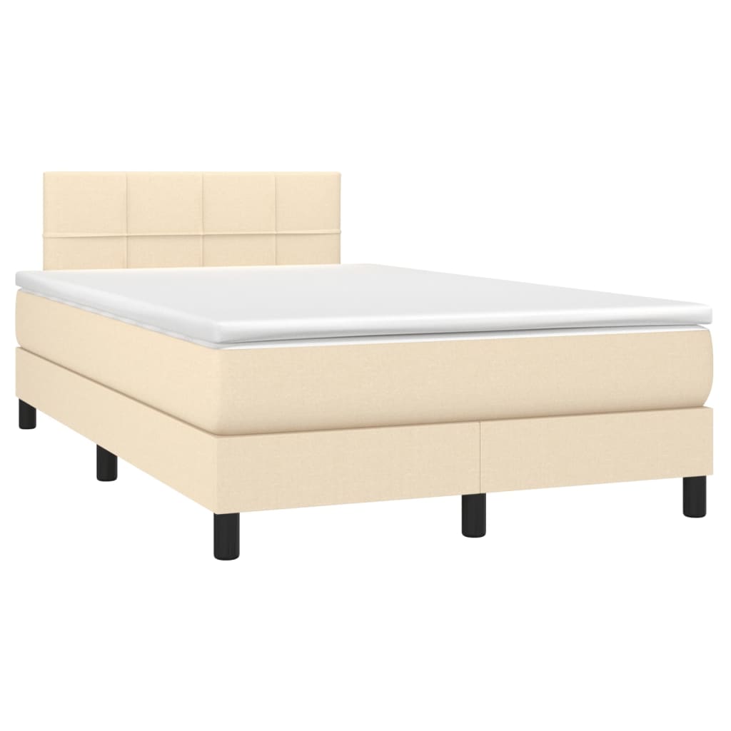 Cama box spring c/ colchão e LED 120x200 cm tecido cor creme