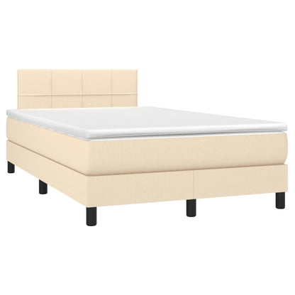 Cama box spring c/ colchão e LED 120x200 cm tecido cor creme