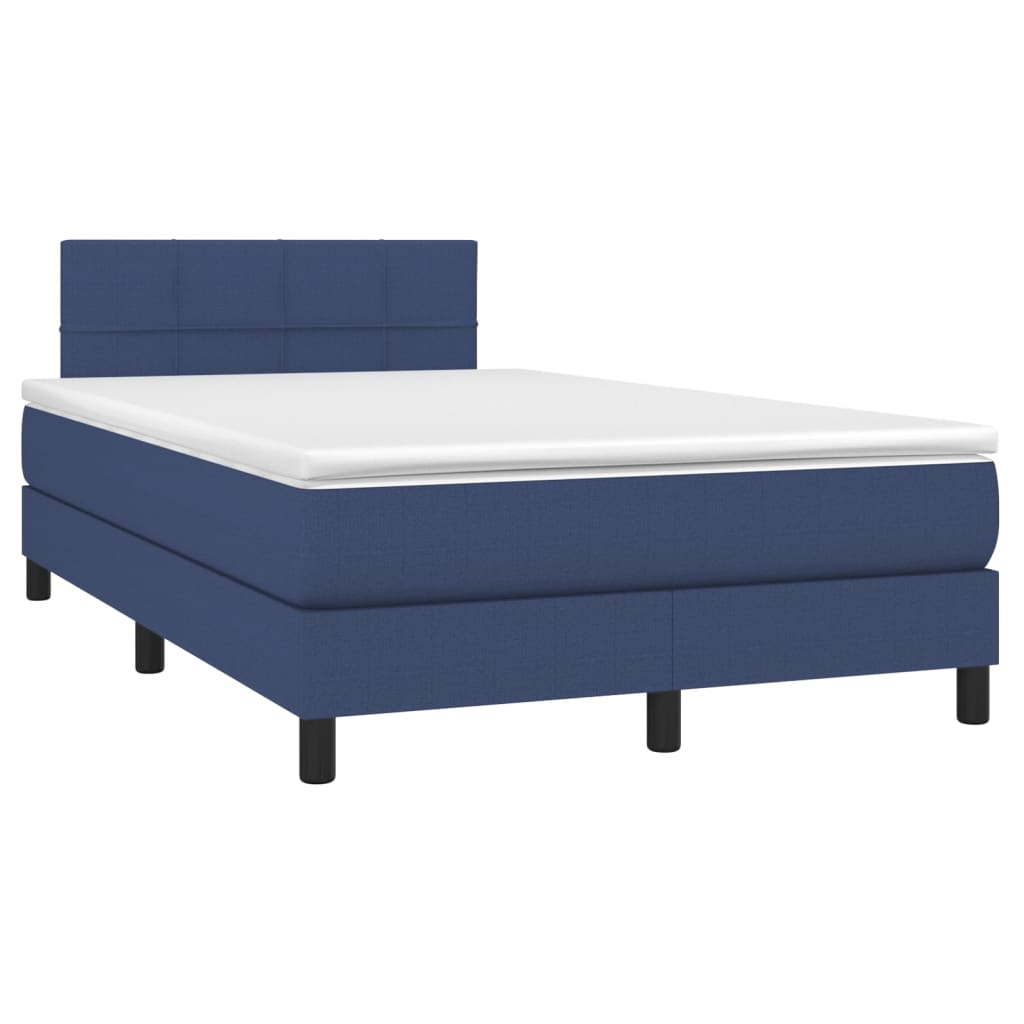 Cama box spring c/ colchão e LED 120x200 cm tecido azul