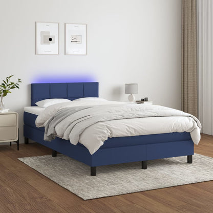 Cama box spring c/ colchão e LED 120x200 cm tecido azul