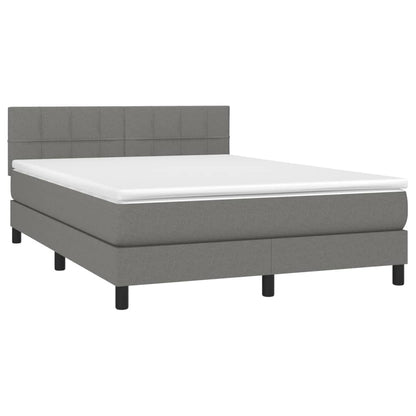 Cama box spring c/ colchão e LED 140x190 cm tecido cinza-escuro