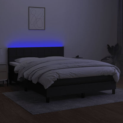 Cama box spring c/ colchão e LED 140x190 cm tecido preto