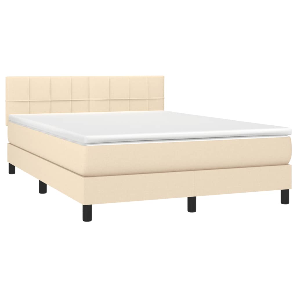 Cama box spring c/ colchão e LED 140x190 cm tecido cor creme