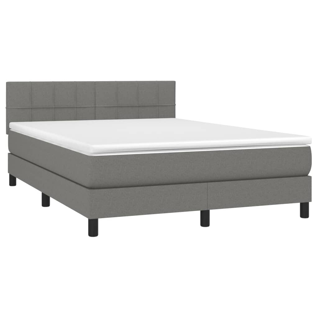 Cama box spring c/ colchão e LED 140x200 cm tecido cinza-escuro